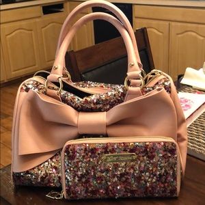 Sequined Betsey Johnson satchel and wallet